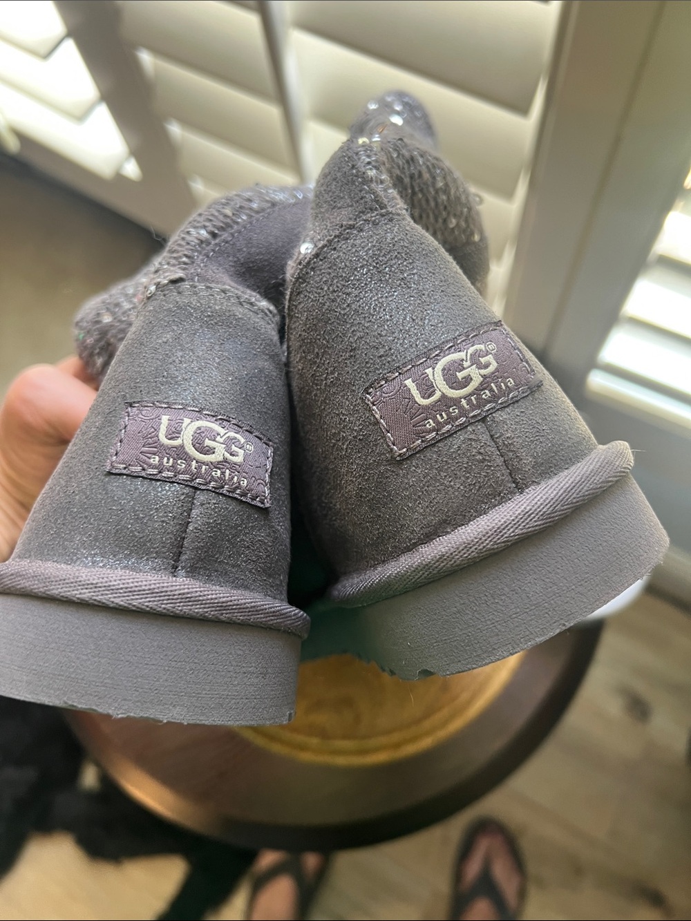 1 hour sale. NWOT. UGG, size 7, Gray Suede Camaya Boots w/ Sparkle, Knit Mid-Cal - Picture 8 of 9